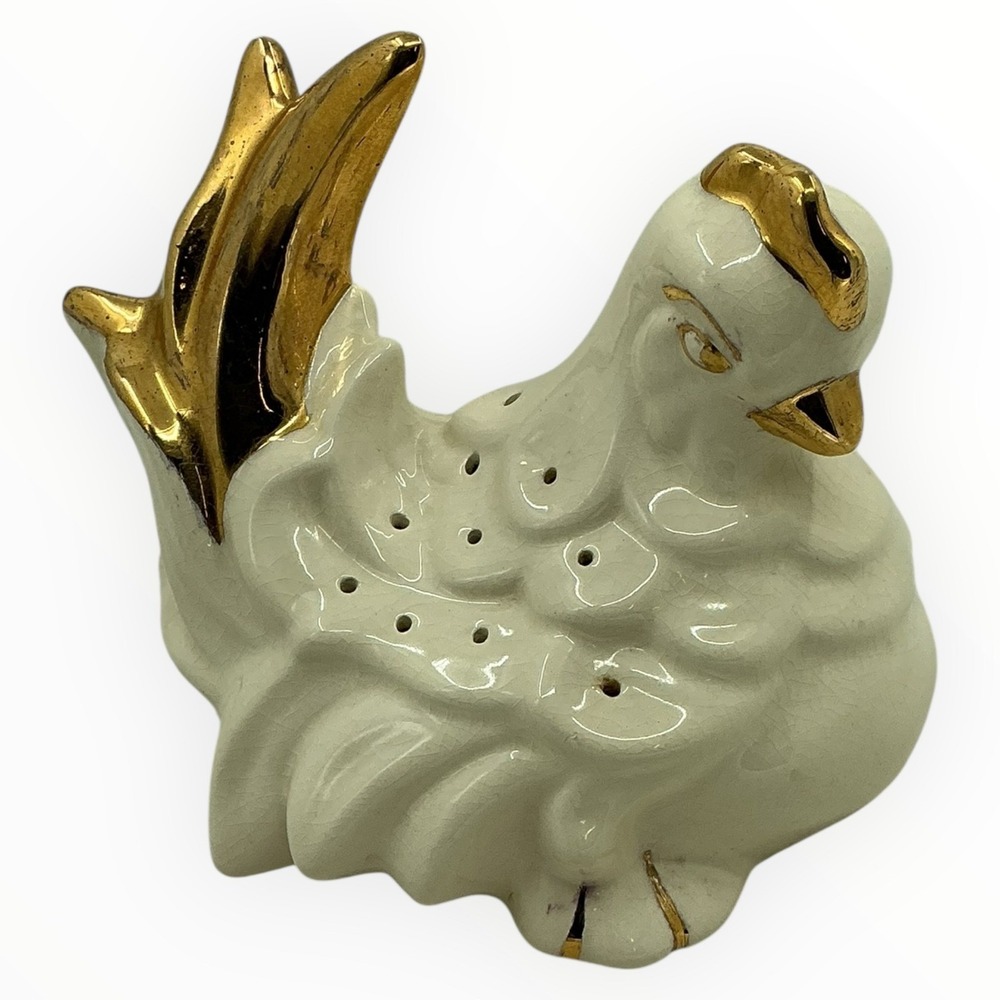 Vintage Ceramic Chicken Gold Trim Toothpick Holder‎ Hors DOeuvre Server